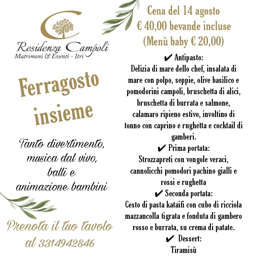 Menu San Valentino 2023 Residenza Campoli Itri