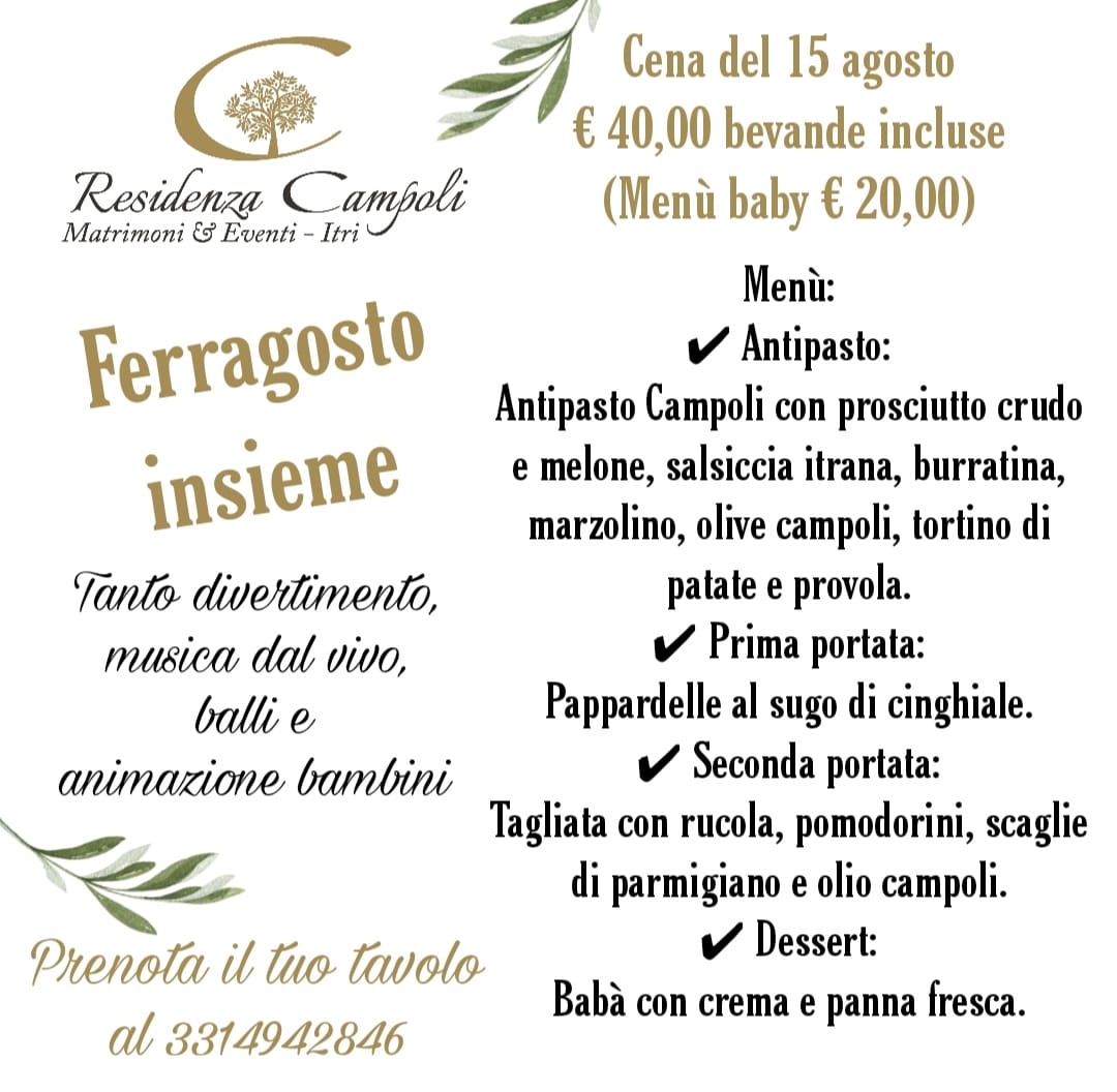 Menu San Valentino 2023 Residenza Campoli Itri