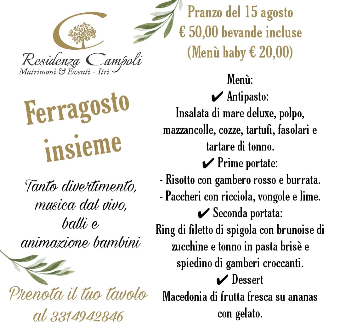 Menu San Valentino 2023 Residenza Campoli Itri